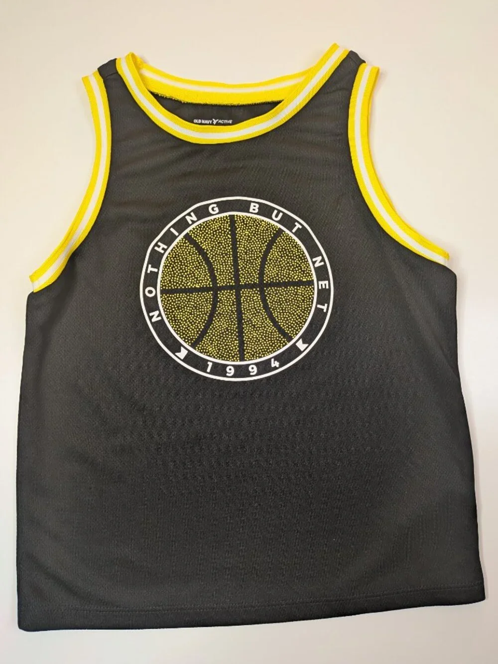 Old Navy Active Boys 5T Basketball Tank Top Black Yellow Athletic Jersey